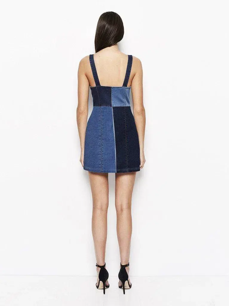 Alice McCall Hello It's Me Denim Patchwork Mini Dress Size 6 - Image 3