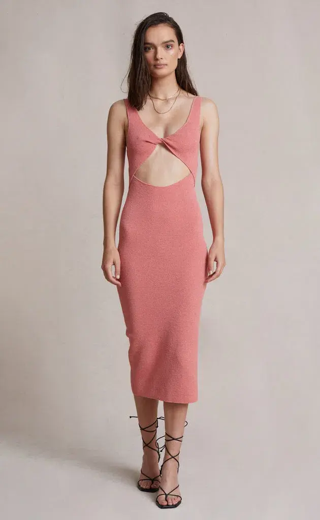Bec & Bridge Oasis Twist Midi Dress Salmon Size AU 12    - Image 1