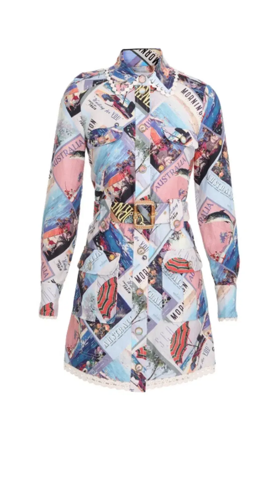 Zimmermann Postcard Shirt Mini Dress Small Poster Print Size 0P/Au 6 - Image 3