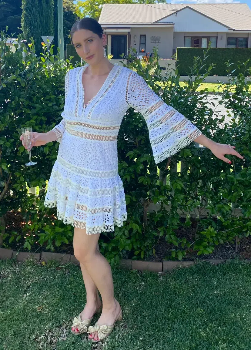 Zimmermann Lovelorn Floral Flutter Dress Ivory Size 3/Au 14 - Image 5