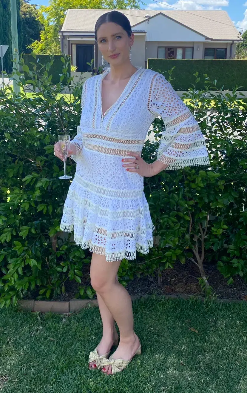 Zimmermann Lovelorn Floral Flutter Dress Ivory Size 3/Au 14 - Image 4