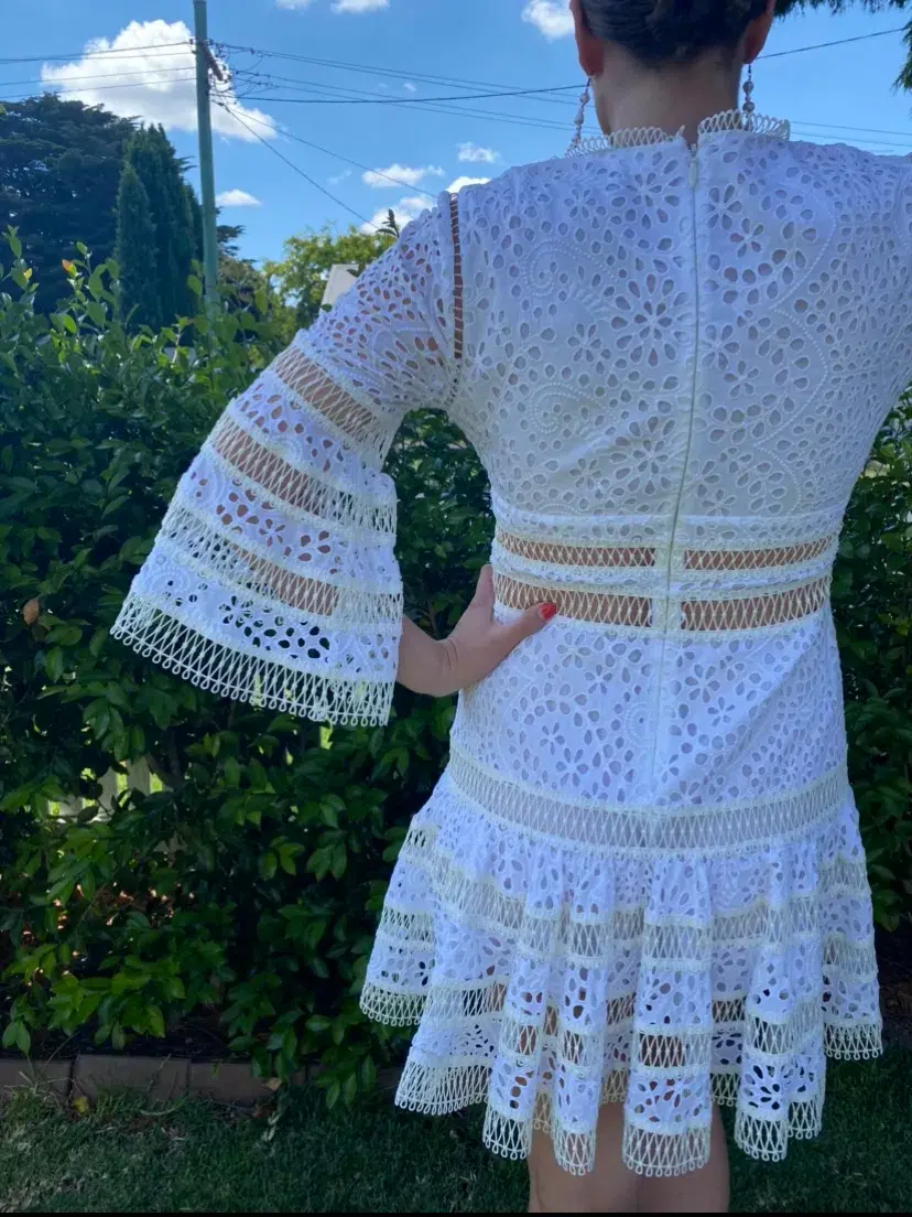 Zimmermann Lovelorn Floral Flutter Dress Ivory Size 3/Au 14 - Image 6