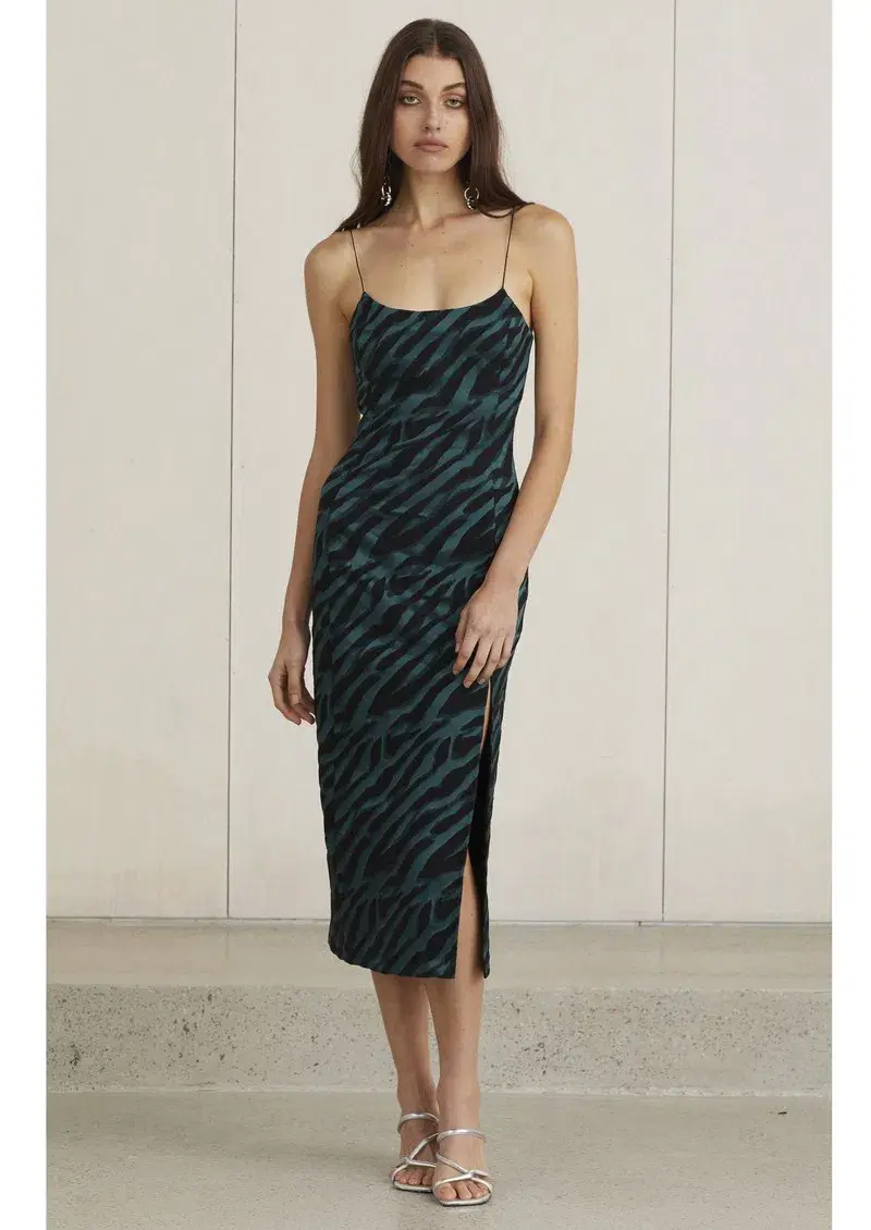 Bec & Bridge Discotheque Midi Dress Emerald Zebra Size 12 - Image 3