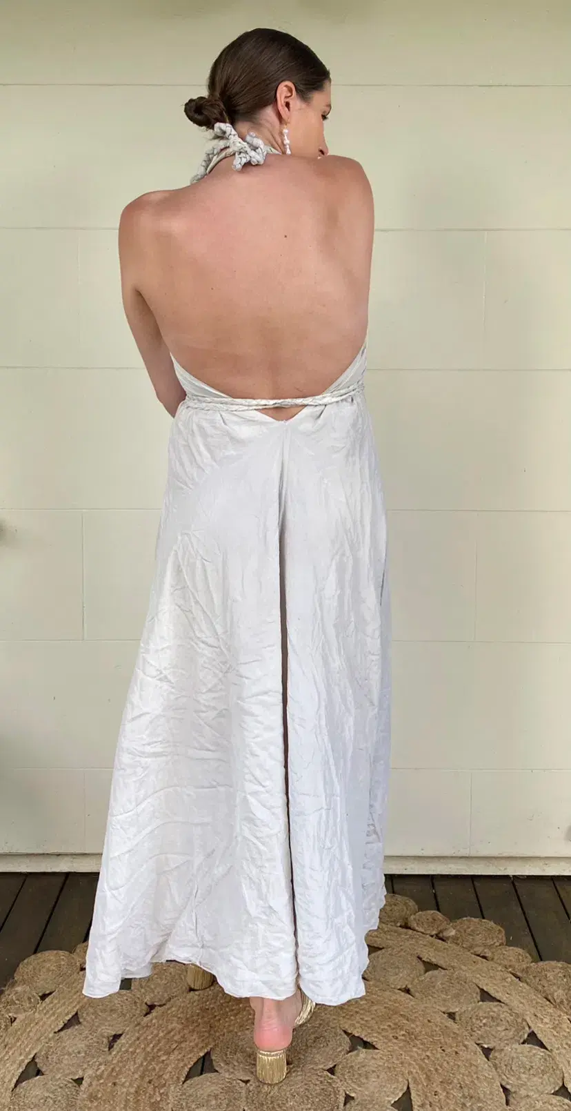 Lisa Brown Silver Silk Poppy Dress Size 12 - Image 4