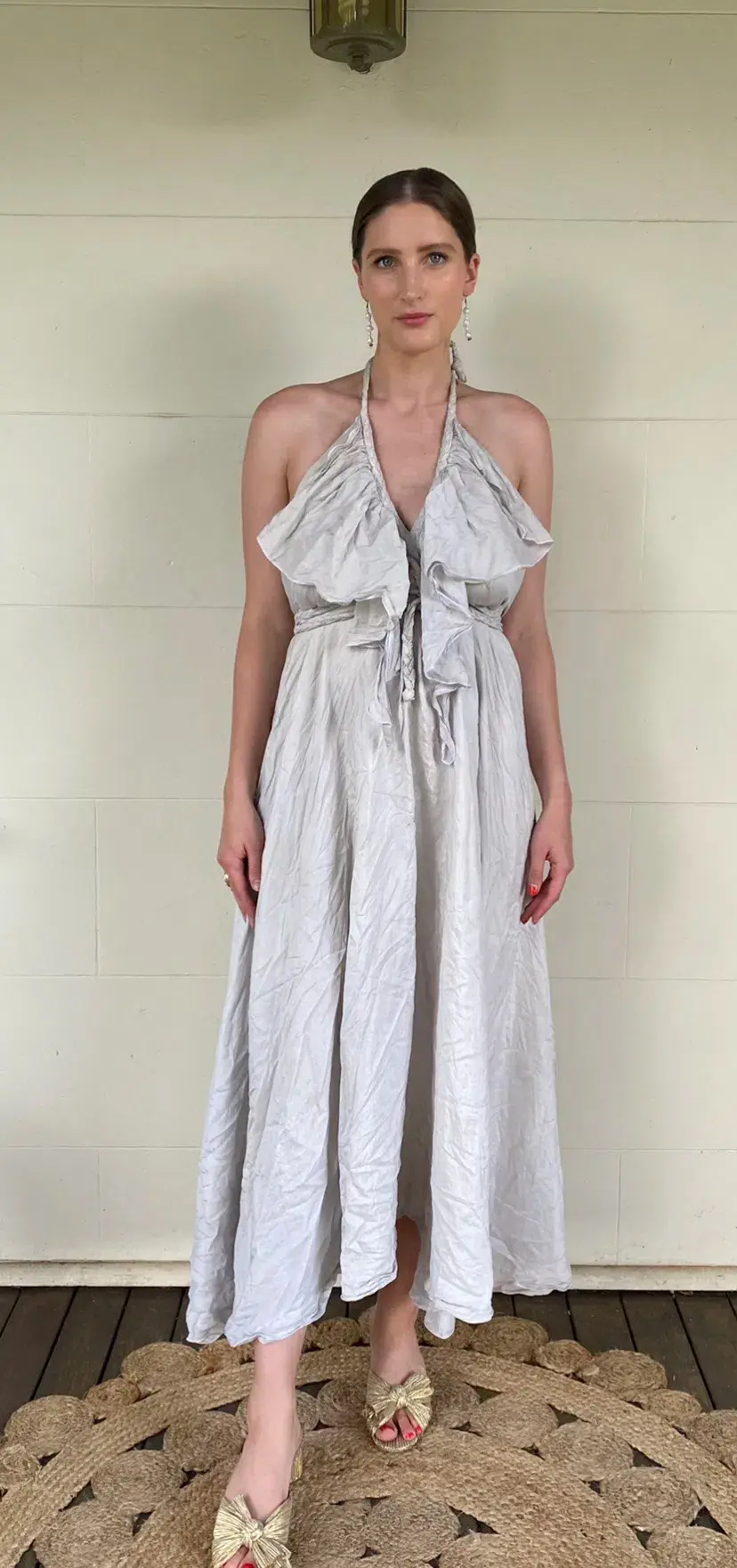 Lisa Brown Silver Silk Poppy Dress Size 12 - Image 3