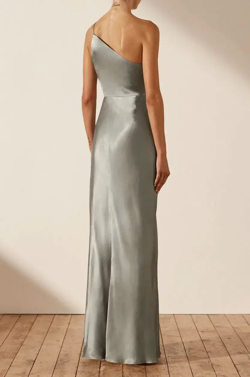 Shona Joy La Lune Asymmetrical Gathered Maxi Dress Sage Size 10 - Image 3