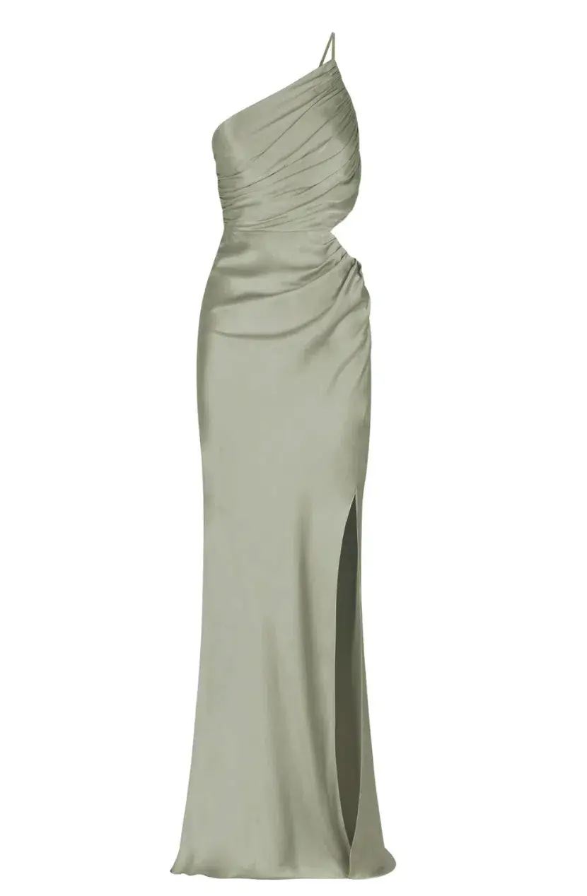 Shona Joy La Lune Asymmetrical Gathered Maxi Dress Sage Size 10 for rent on The Volte - main image