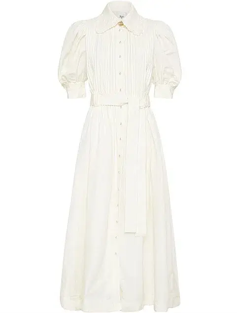 Aje Madeleine Belted Midi Dress Ivory Size 6  - Image 3
