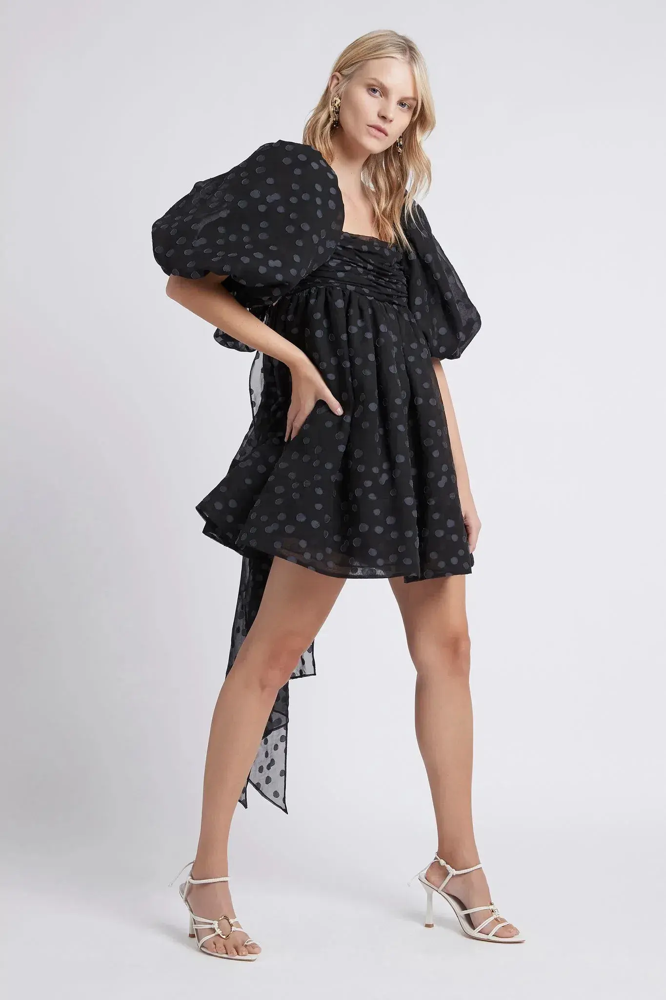 Aje La Piscine Puff Sleeve Bow Back Mini Dress Black Size 8  - Image 1