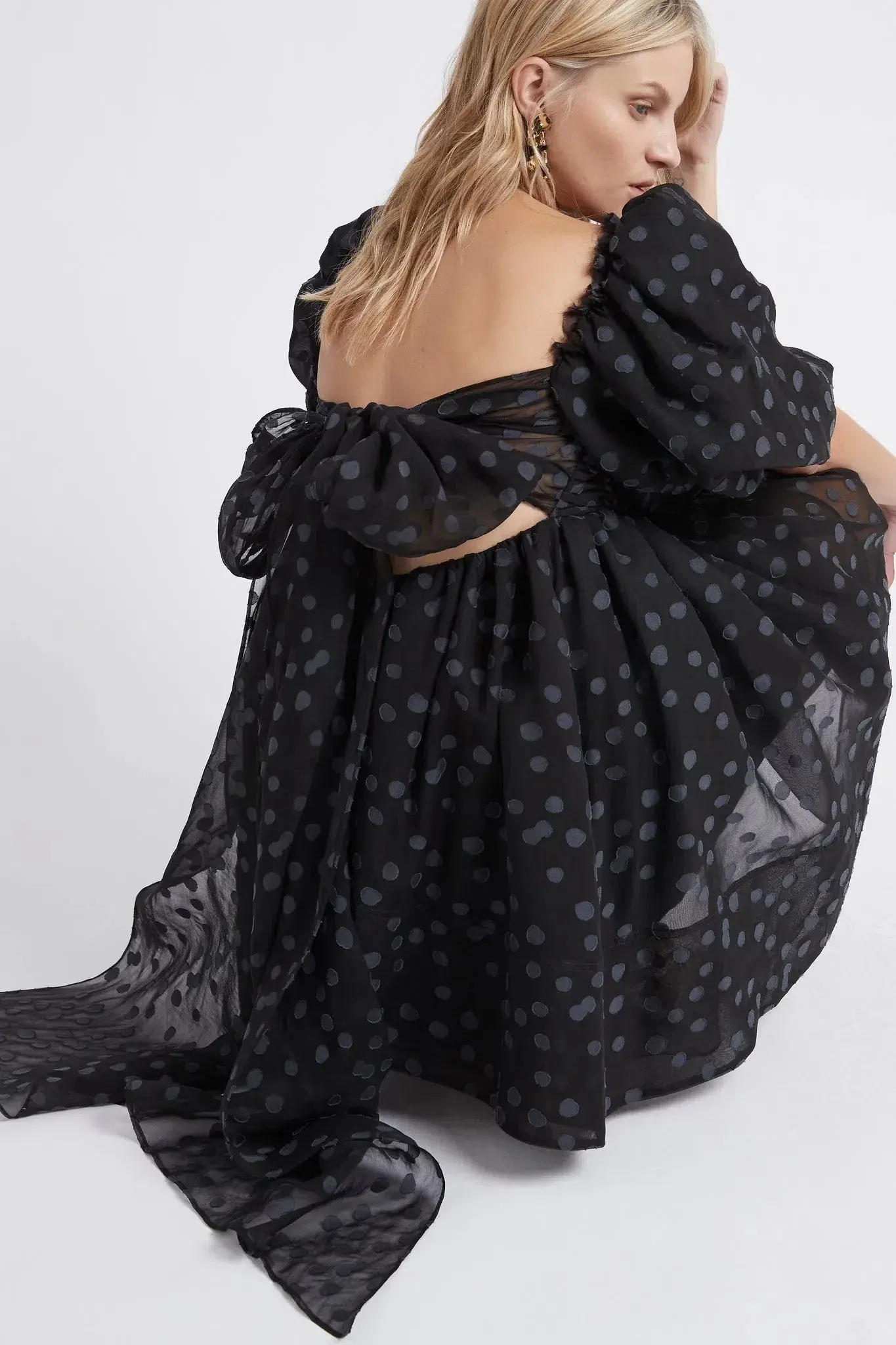 Aje La Piscine Puff Sleeve Bow Back Mini Dress Black Size 8  - Image 2
