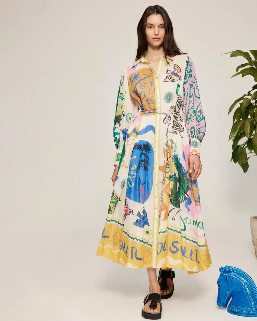 Alemais Soleil Patchwork Shirtdress - Size 12 for rent on The Volte - main image