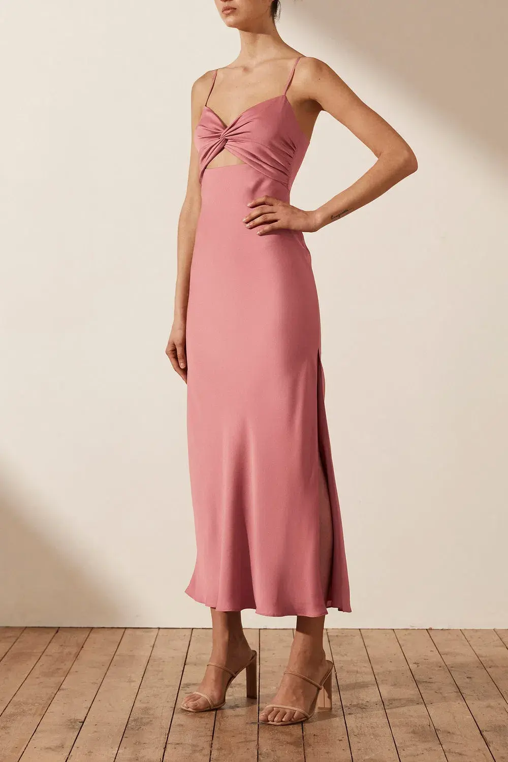 Shona Joy Luxe Twist Front Sleeveless Midi Dress Pink Size 8 / S - Image 1