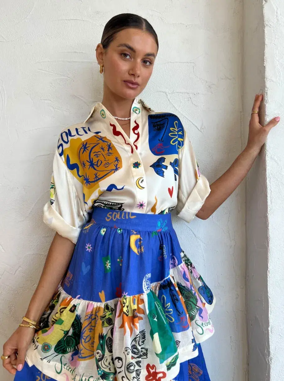 Alemais Soleil Oversized Silk Top Size 12 and Ruffle Skirt Set Multi Size 14  - Image 1