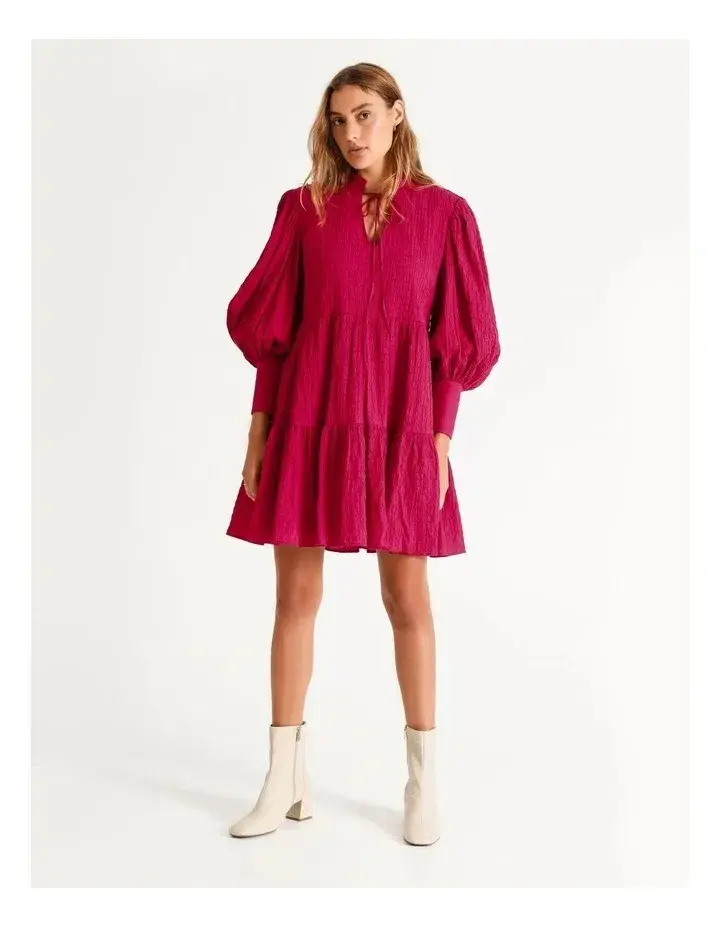 Piper Cotton Tiered Mini Dress Pink Size AU 6 - Image 1