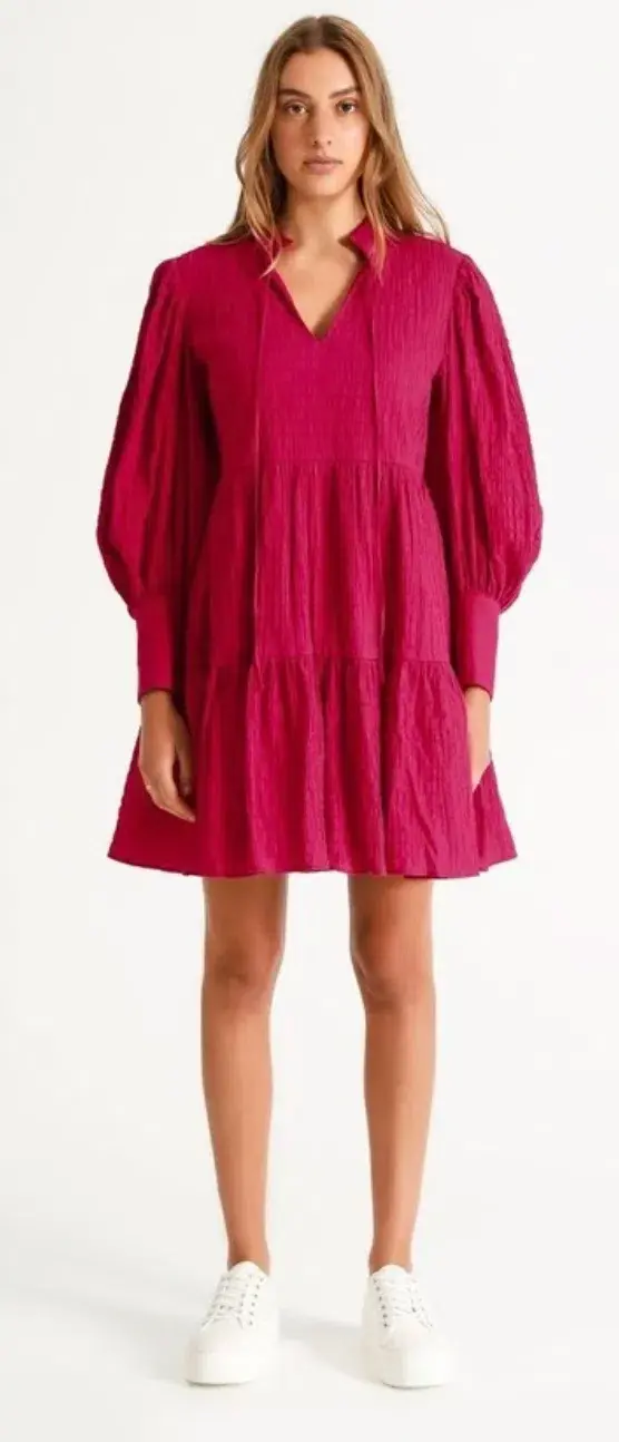 Piper Cotton Tiered Mini Dress Pink Size AU 6 - Image 2