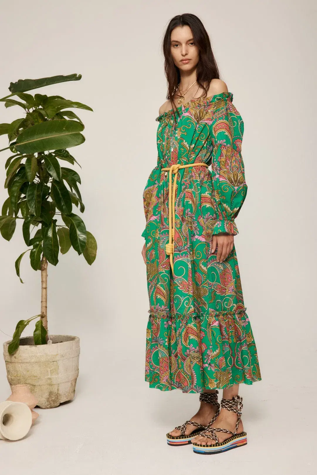 Alemais Marion Off Shoulder Midi Dress Green Size 12 - Image 1