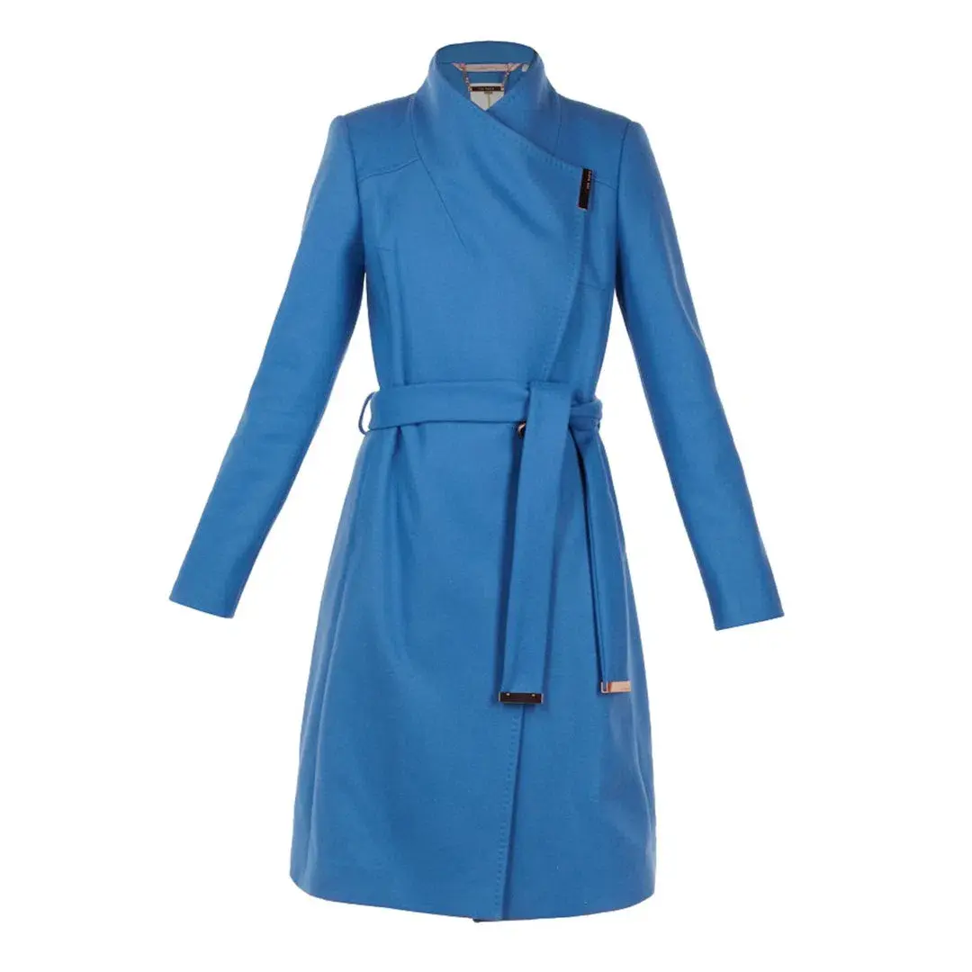 Ted Baker Sandra Wool Blend Wrap Coat Mid Blue Size 1 / Au 8 - Image 4