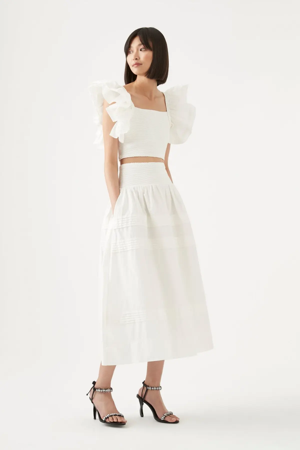 Aje Corinne Knit Bodice Crop Top and Rosalie Knit Waist Midi Skirt Set White Size 16 / 2XL - Image 2