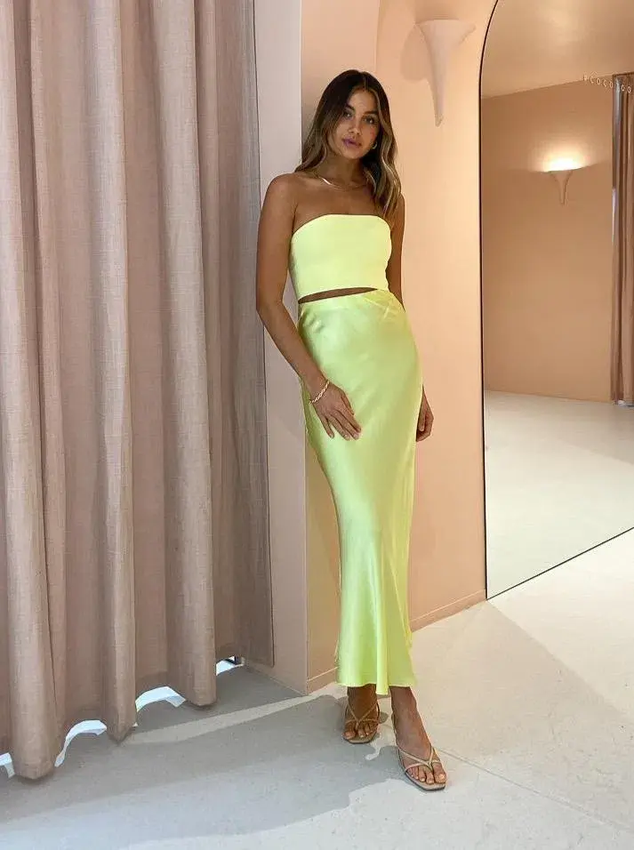 Bec & Bridge Citrus Sweetie Strapless Top Size 12 and Maxi Skirt Size 10 Set Green - Image 1