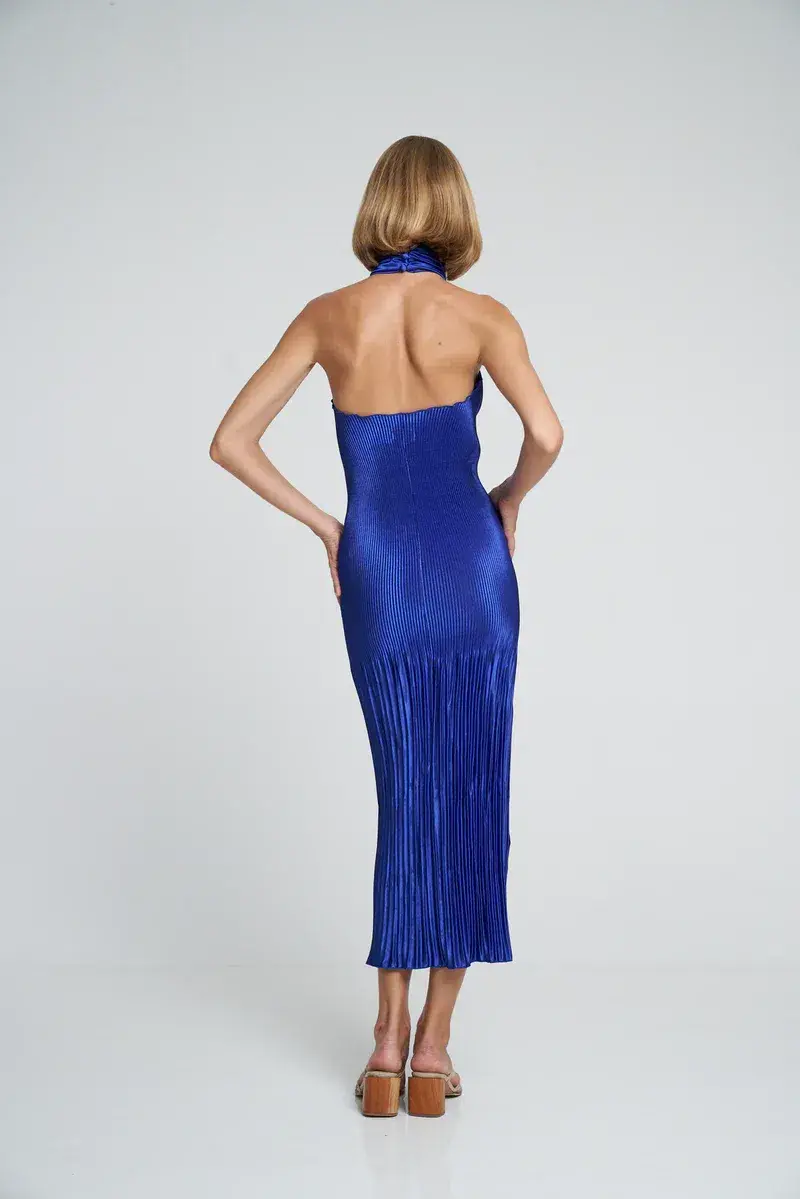 Lidee Soiree Pleated Halter Gown Blue Size 6 / XS - Image 2