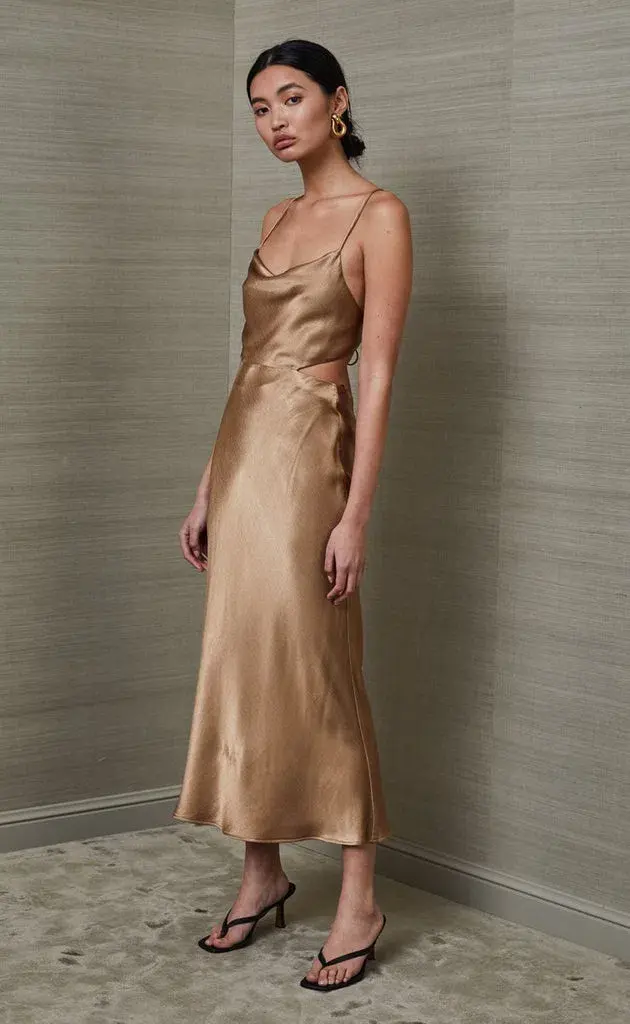 Bec & Bridge Aubrey Cut Out Midi Dress Gold Size 6 / XS - Image 2