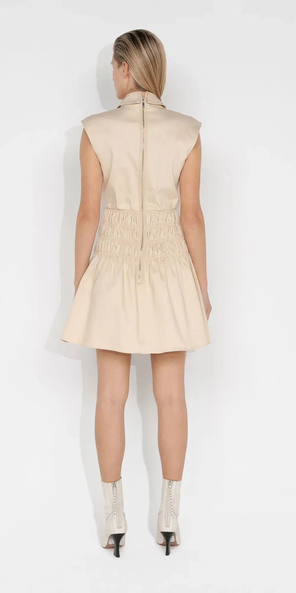 Cue Cotton Shirred Blazer Dress Beige Size 10 - Image 3