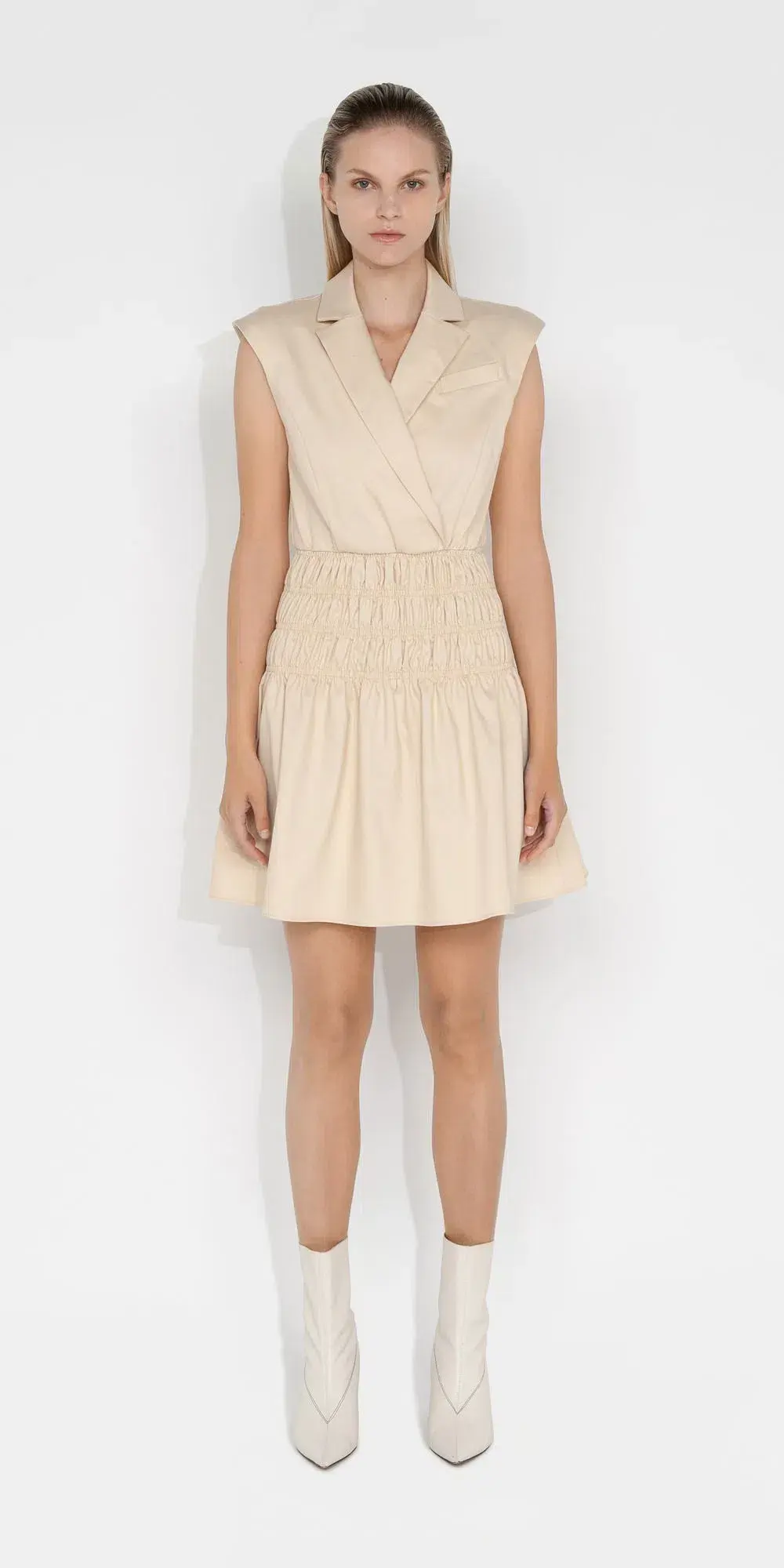 Cue Cotton Shirred Blazer Dress Beige Size 10 - Image 1