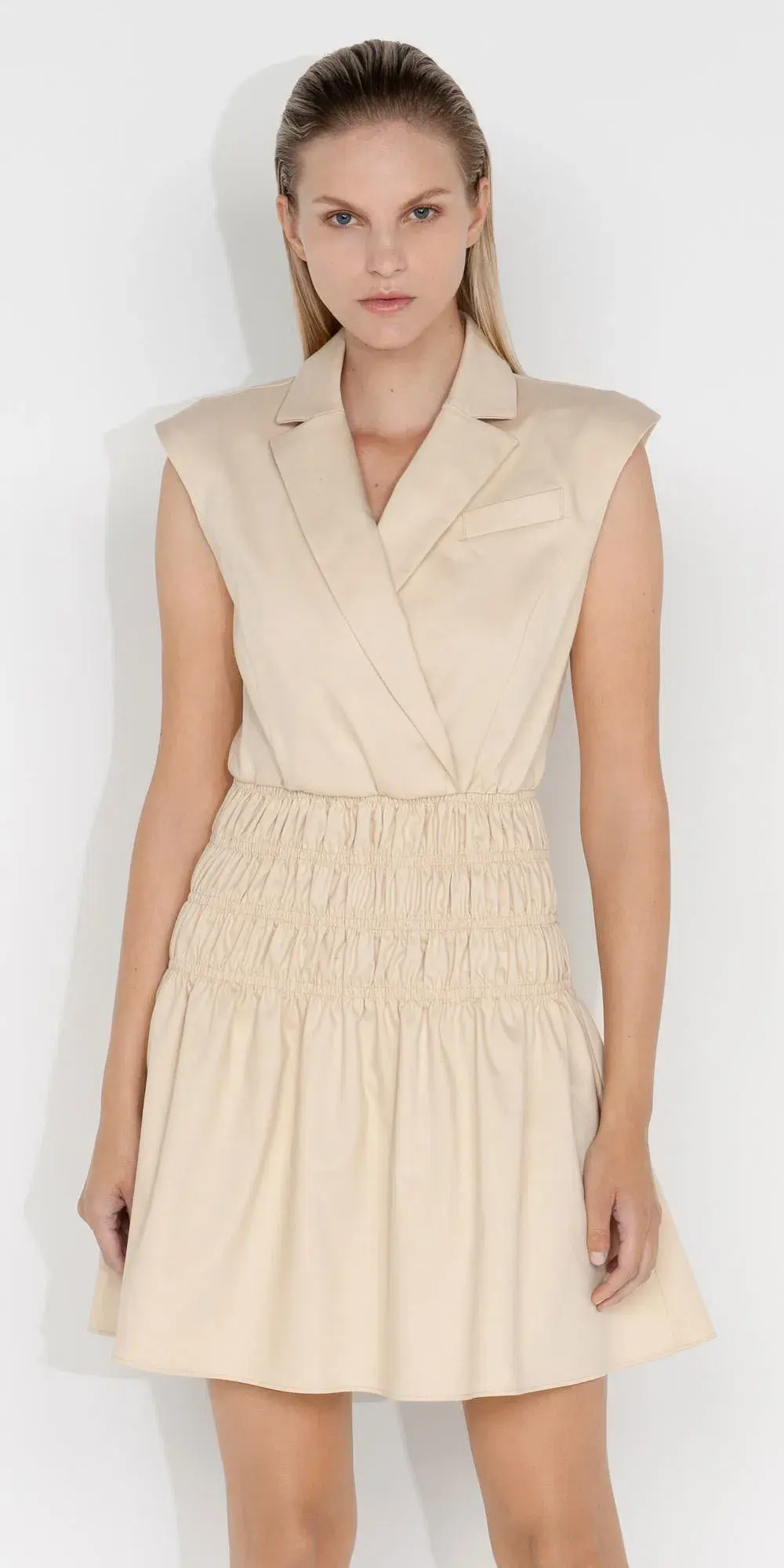 Cue Cotton Shirred Blazer Dress Beige Size 10 - Image 2