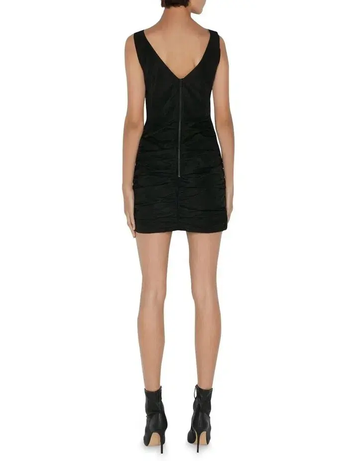 Cue Tech Ruched Mini Dress Black Size 8 for rent on The Volte - main image