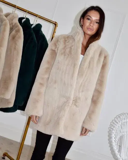 San Sloane Crawford Faux Fur Jacket Light Tan Size XS / Au 6 - Image 2