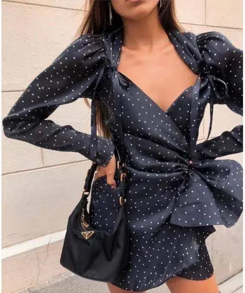 Sofia The Label Black Audrey Puff Sleeve Polka Dot Mini Dress Print Size 8  - Image 1