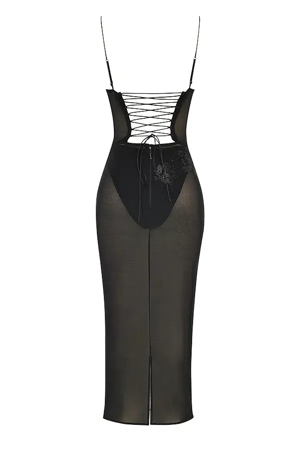House of CB Amirah Mesh Crystal Embellished Midi Dress Black Size XS / Au 6 - Image 7