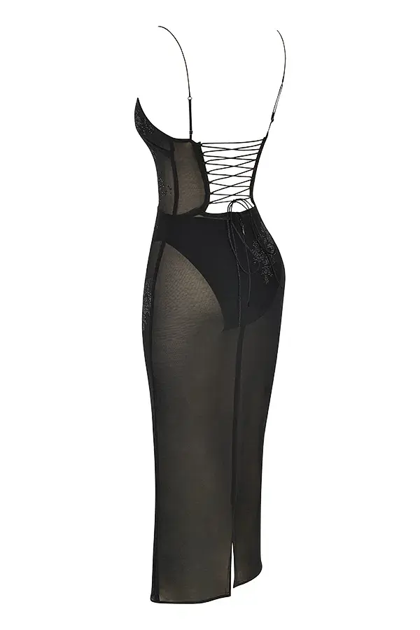 House of CB Amirah Mesh Crystal Embellished Midi Dress Black Size XS / Au 6 - Image 6