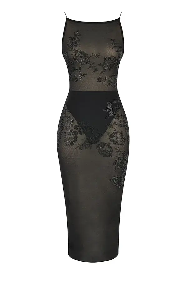 House of CB Amirah Mesh Crystal Embellished Midi Dress Black Size XS / Au 6 - Image 5