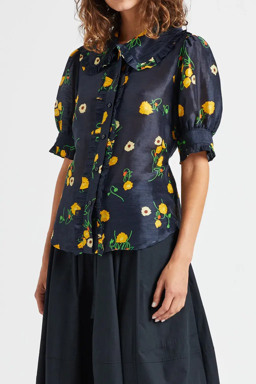 Lee Mathews Ketty Blouse in Navy Floral Size 1/Au 8 - Image 3