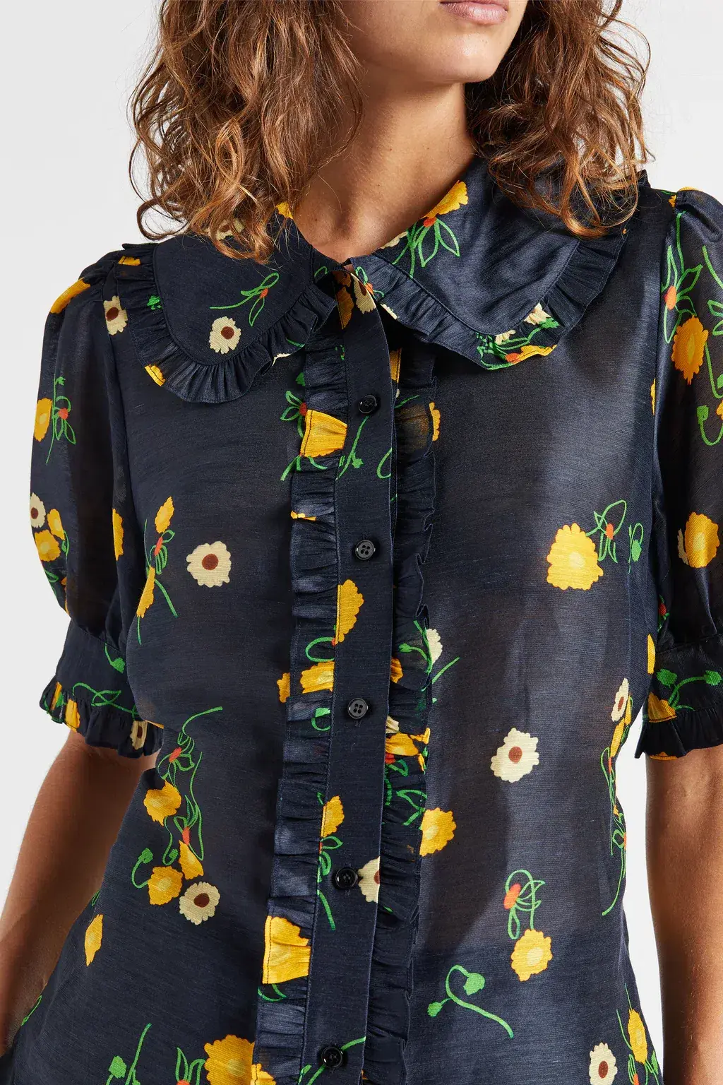 Lee Mathews Ketty Blouse in Navy Floral Size 1/Au 8 - Image 2