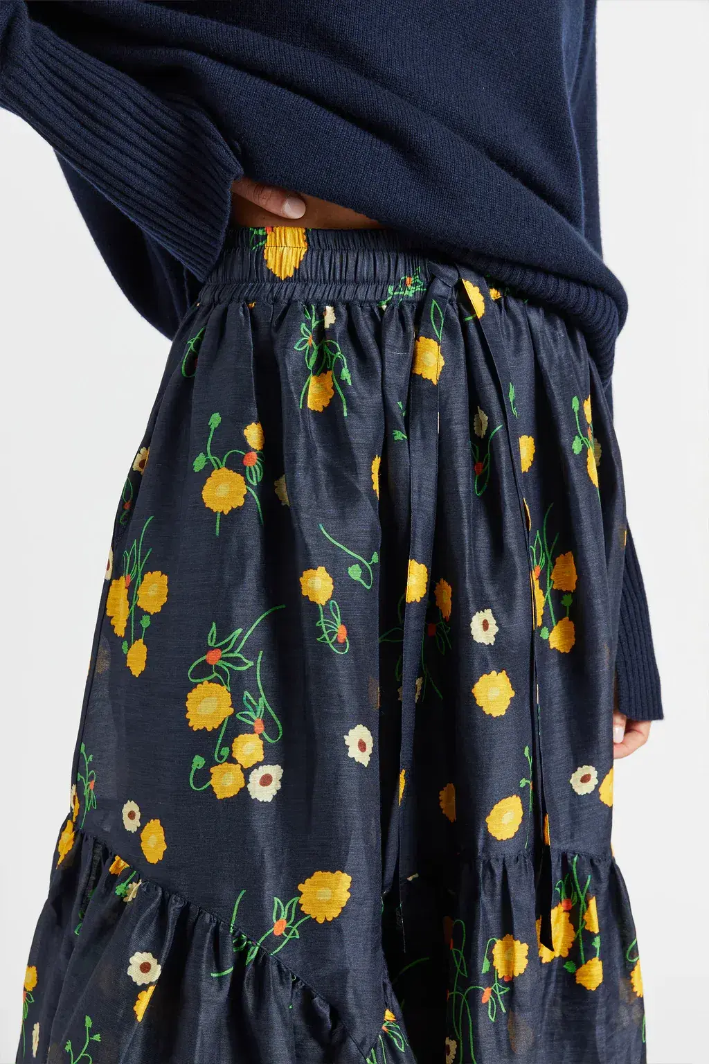Lee Mathews Ketty Maxi Skirt in Navy Floral Size 1/Au 8 - Image 4