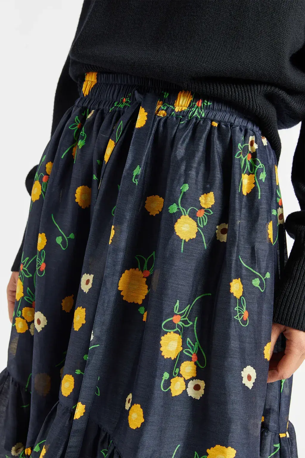 Lee Mathews Ketty Maxi Skirt in Navy Floral Size 1/Au 8 - Image 3