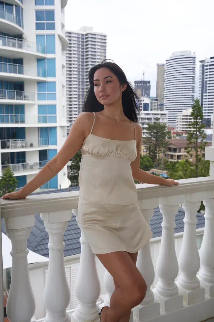 I Dream For You Champagne Silk Cami & Wave Silk Skirt Set Cream Size XS-S/AU 6 - Image 3