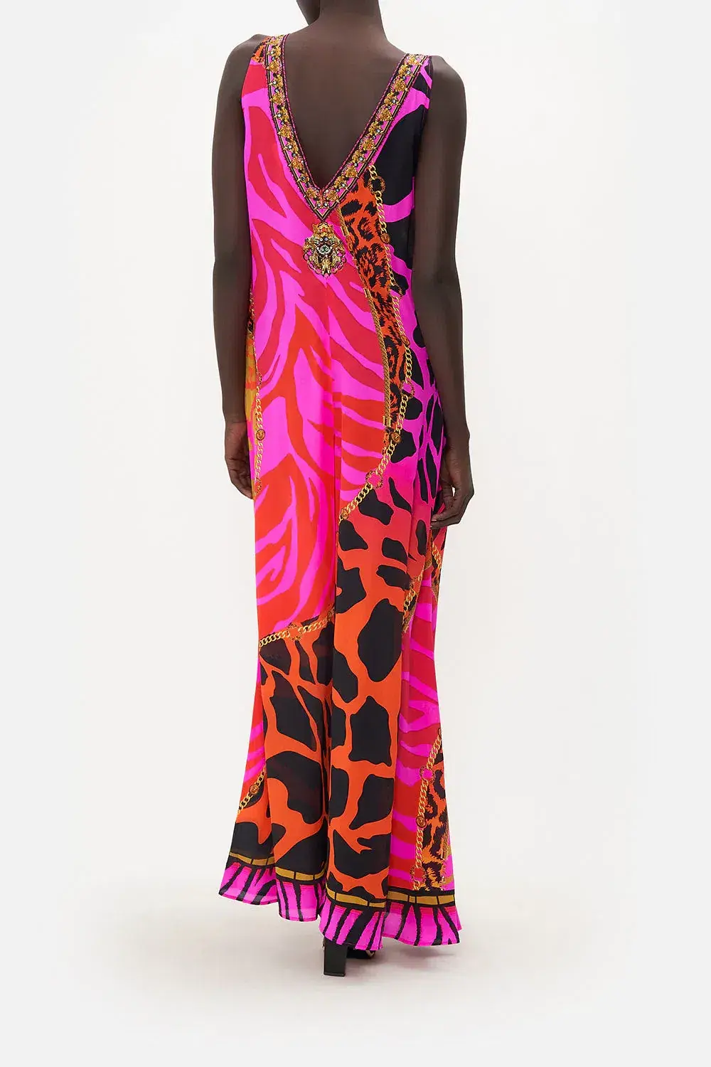 The Always Change Your Spots V Neck Flared Jumpsuit Pink Print Size S/Au 8 - Image 3