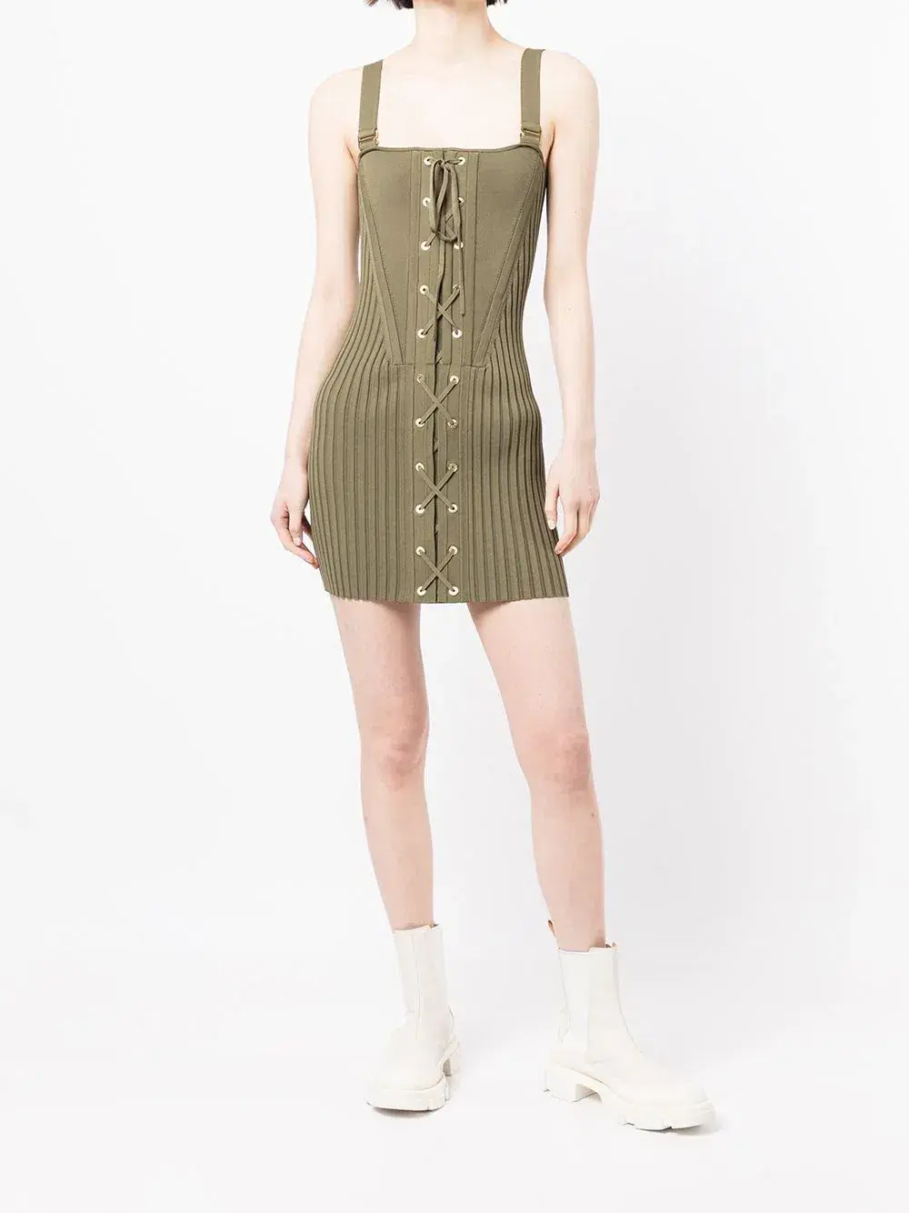Dion Lee Laced Corset Mini Dress Moss Green Size S/AU 8 - Image 5
