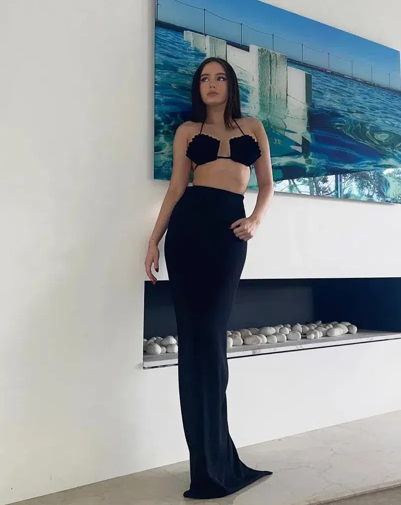 Monot Seashell Bra Top & High Low Maxi Skirt Set Black Size 6 - Image 2
