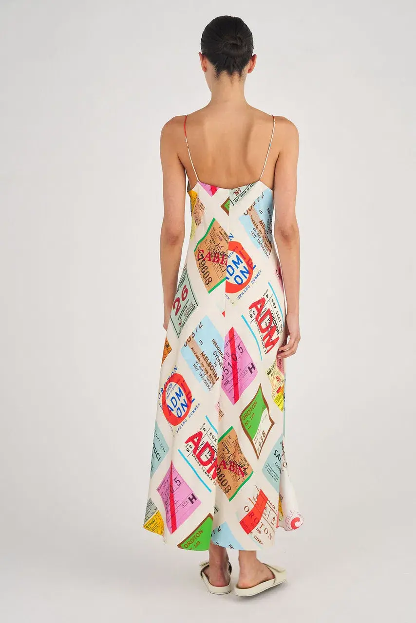 Oroton Ticket Print Slip Dress Print Size 8 - Image 2