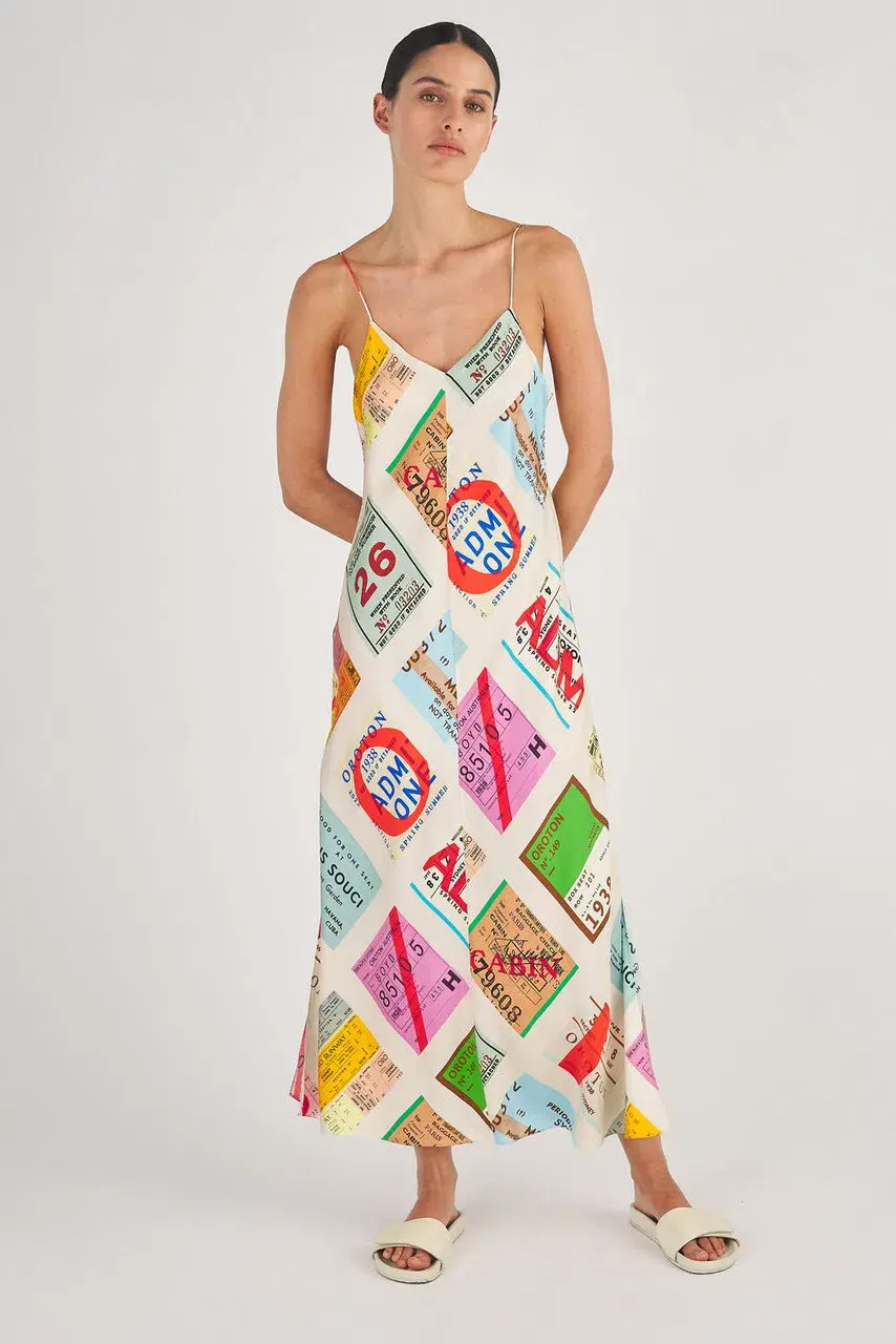 Oroton Ticket Print Slip Dress Print Size 8 - Image 1
