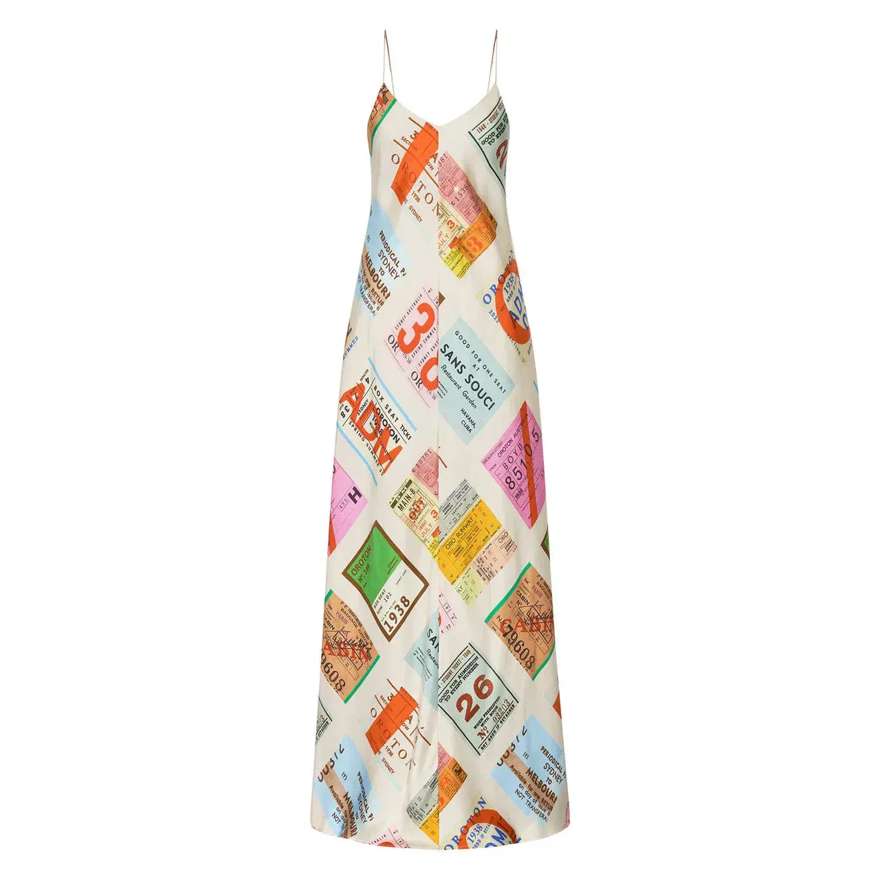Oroton Ticket Print Slip Dress Print Size 8 - Image 3