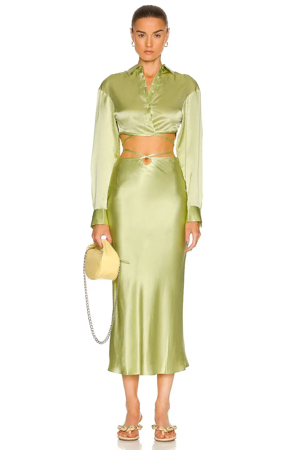 Christopher Esber Crop Tie Shirt/loop Hole Midi Skirt Set Green Size 6  - Image 1