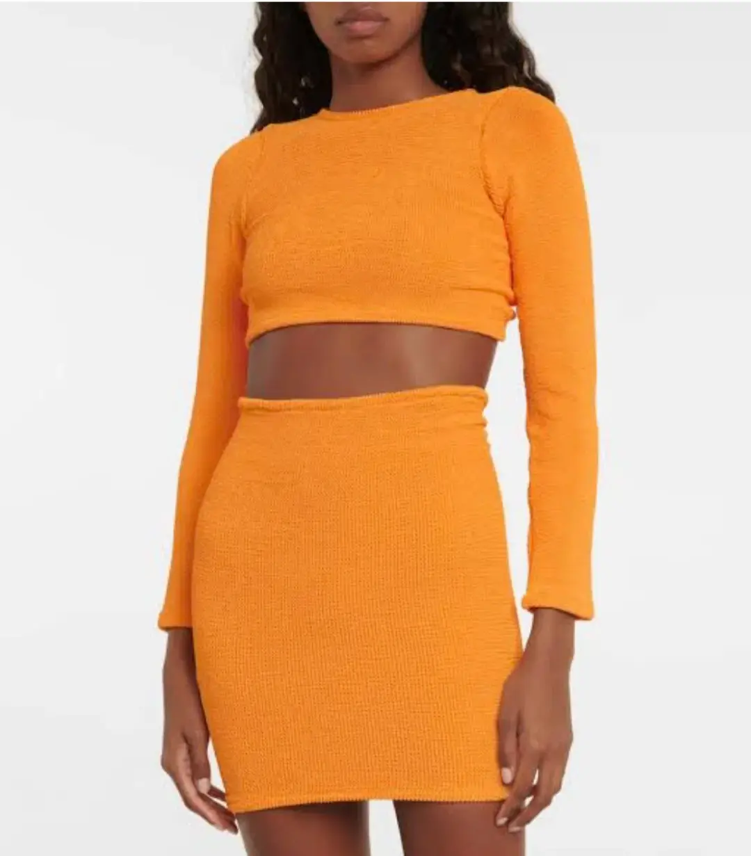 Hunza G Celeste Top and Mini Skirt Set Mango Sorbet One Size for rent on The Volte - main image