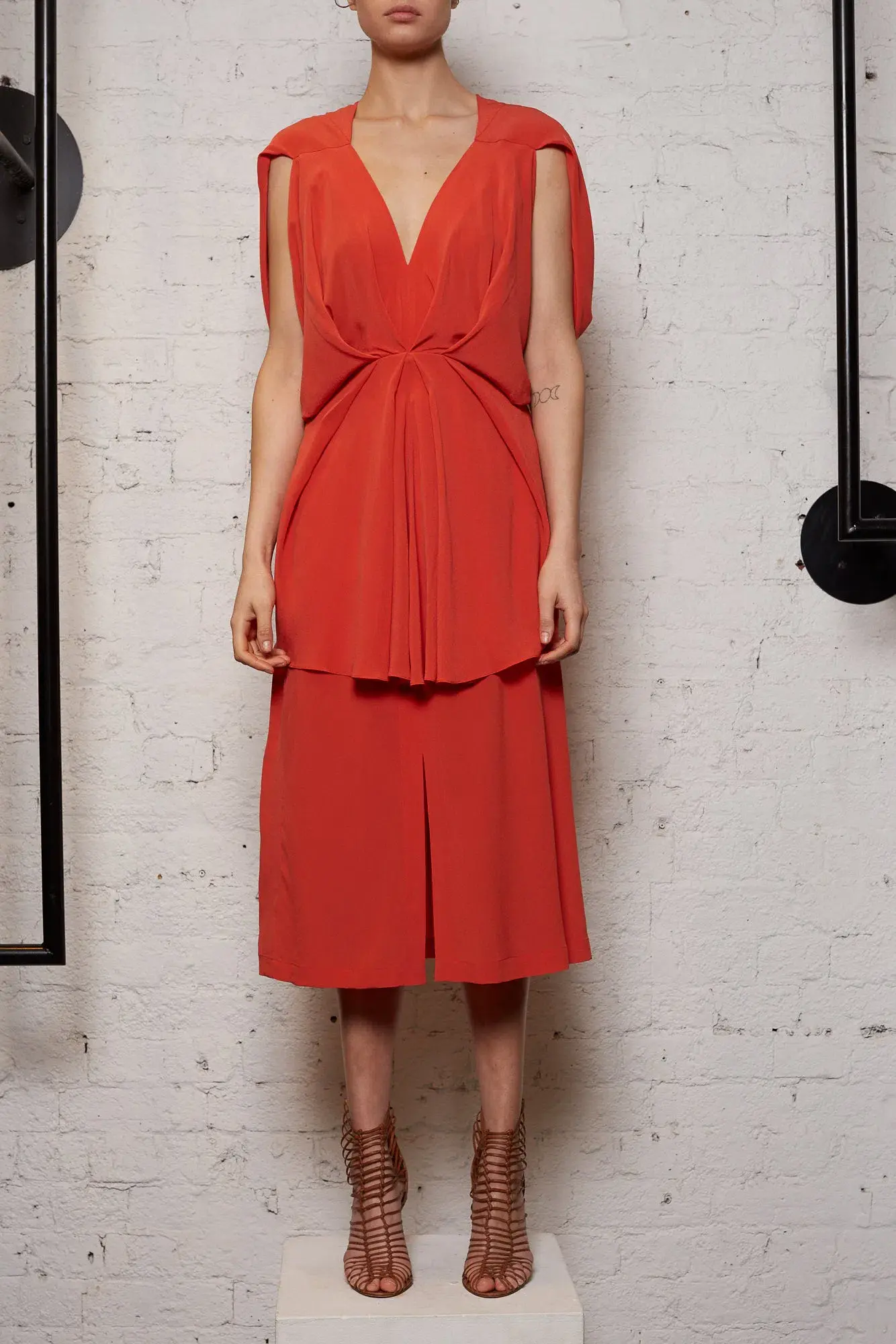 KITX Nature Cape Silk Dress in Melon Size 8 - Image 4