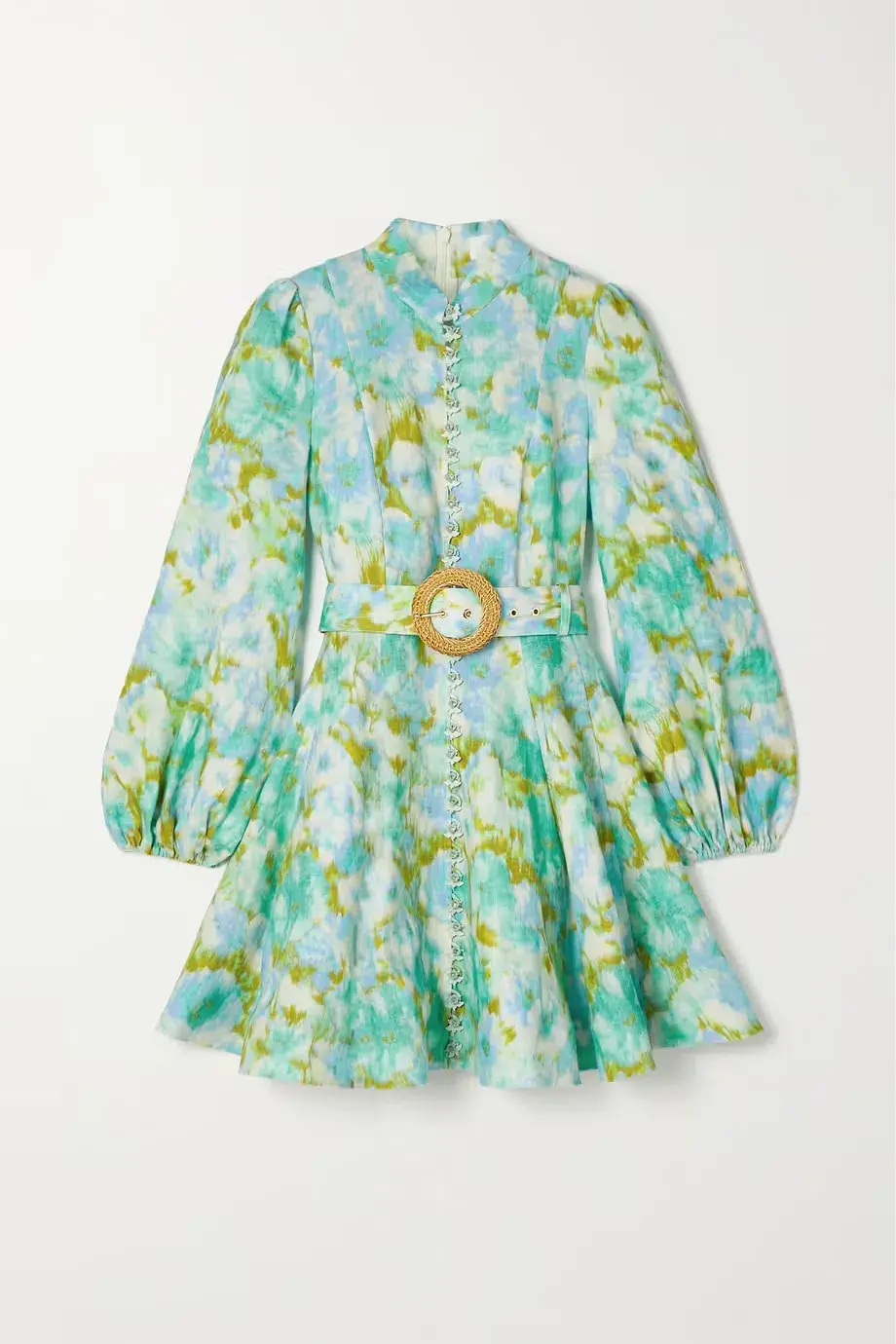 Zimmermann High Tide Buttoned Mini Dress Aqua Irate Floral Size 3/Au 14 - Image 3