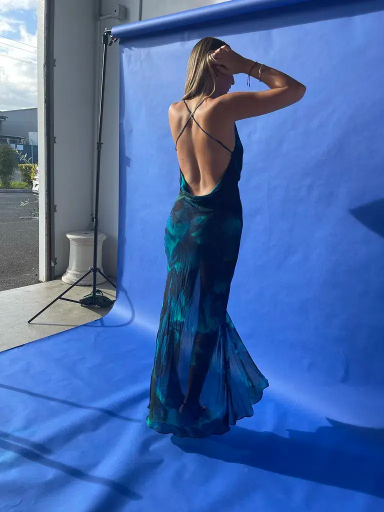 Rat & Boa Rafinha Maxi Dress Blue & Black Print Size M/Au 10 - Image 2